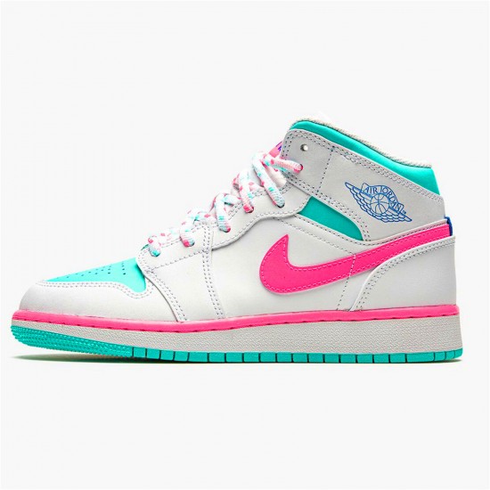 Kixify Nike Air Jordan 1 Mid White Pink Green Soar (GS) White/Digital Pink-Aurora Green-Soar