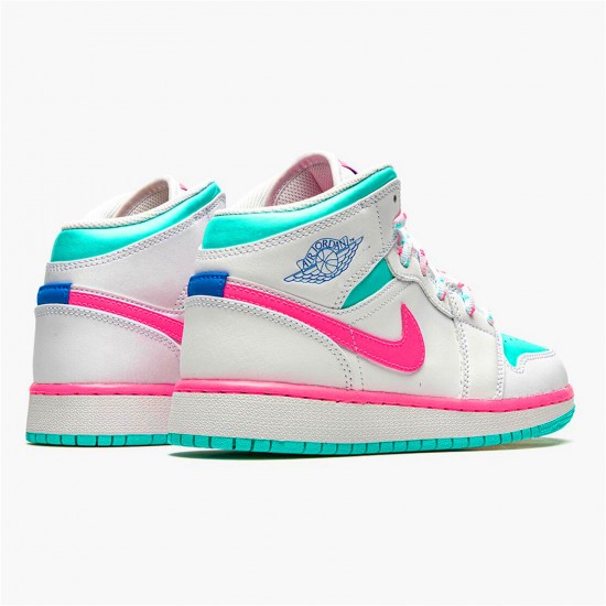 Kixify Nike Air Jordan 1 Mid White Pink Green Soar (GS) White/Digital Pink-Aurora Green-Soar