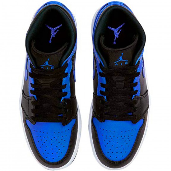 Kixify Nike Air Jordan 1 Mid Hyper Royal Tumbled Leather Black/Hyper Royal-White