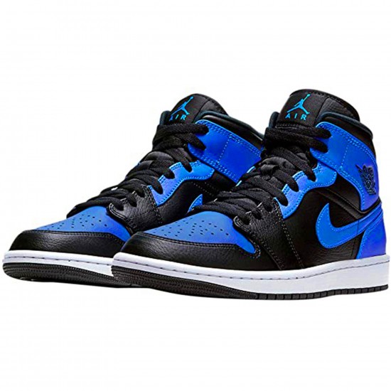 Kixify Nike Air Jordan 1 Mid Hyper Royal Tumbled Leather Black/Hyper Royal-White